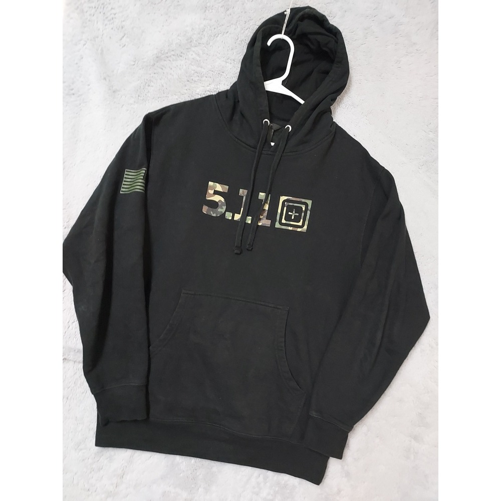 5.11 Tactical Hoodie  Mens Medium Top Legacy Camo Logo Flag Patch Black Fleece